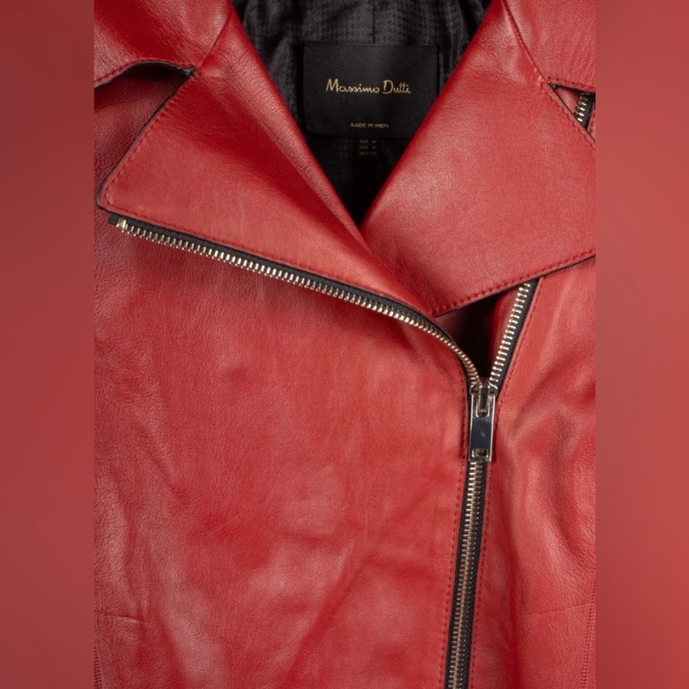 MASSIMO DUTTI 4744 Jacket Women's MEDIUM Leather Asymmetrical Zip Polo Collar - Picture 3 of 12